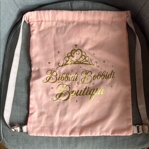 Pink Bibbidi Bobbidi Boutique Drawstring Bag with Gold Print